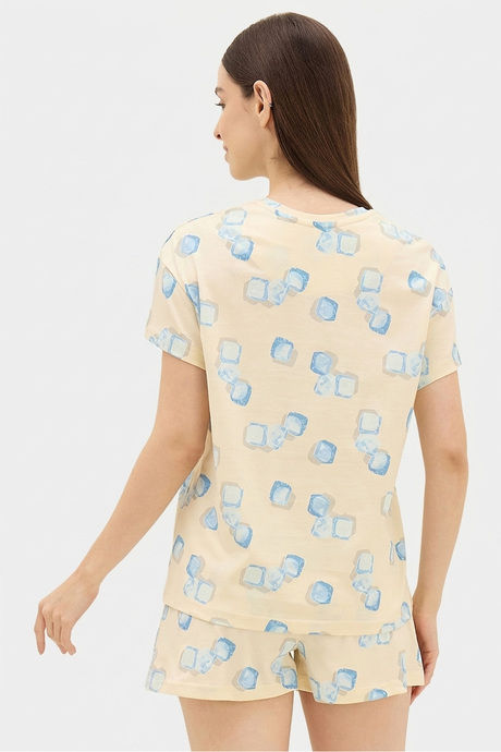 Sweet Dreams Geometric Printed Short Set - Light Yellow — image 2